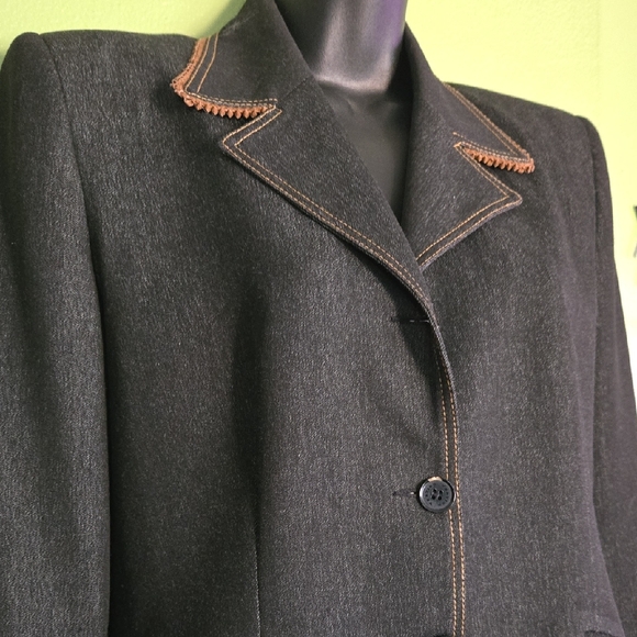 Vertigo Paris Jackets & Blazers - Elegant Dark Gray Coat with Brown Stitching